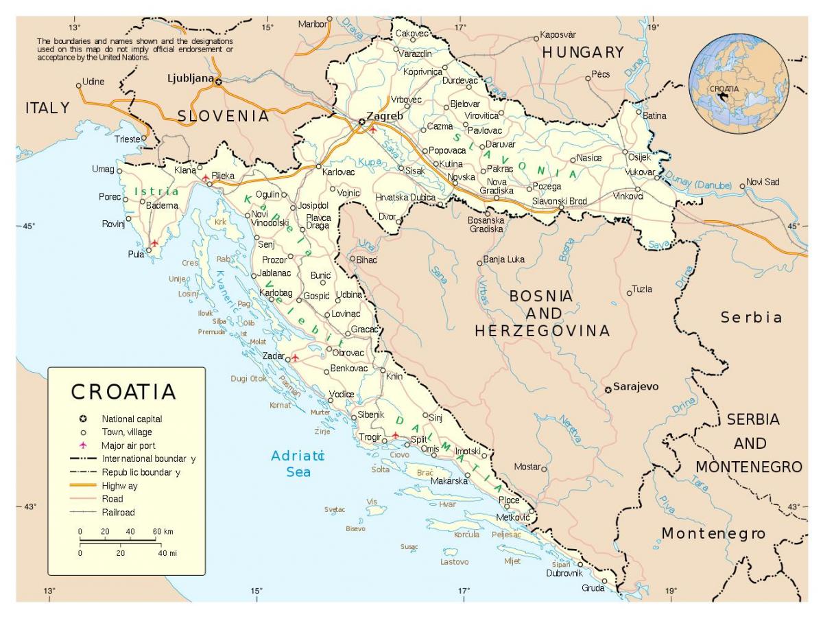 kaart horvaatia linnad