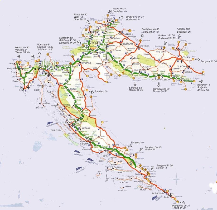 kaart horvaatia road trip