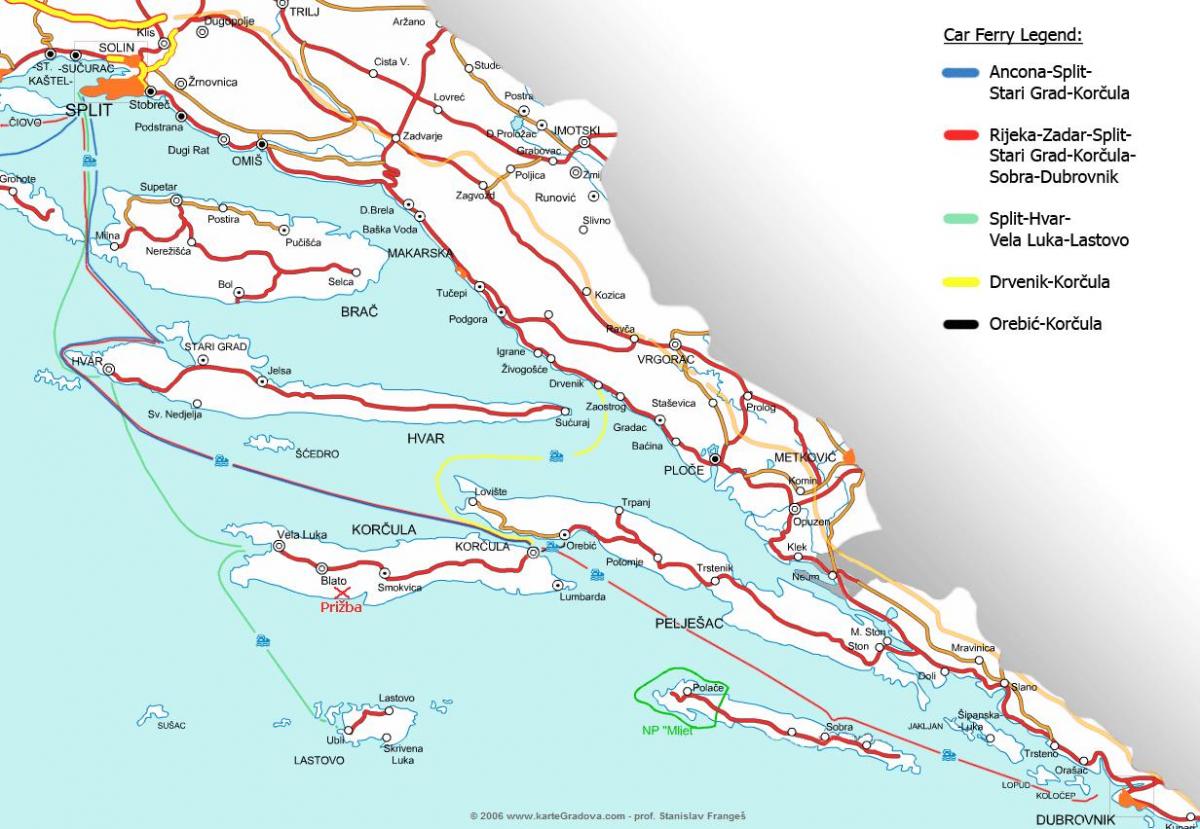 kaart horvaatia parvlaeva