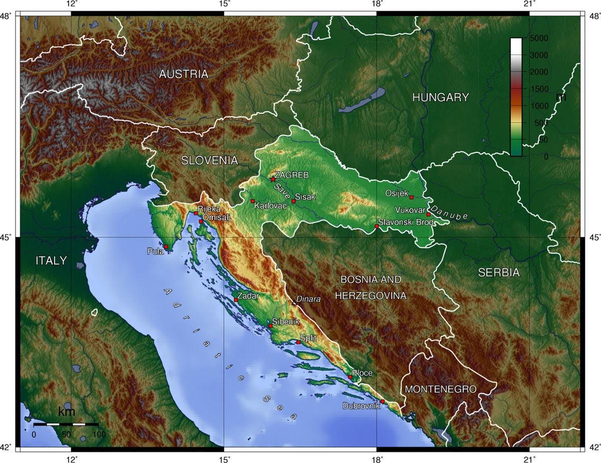 kaart horvaatia topograafiline