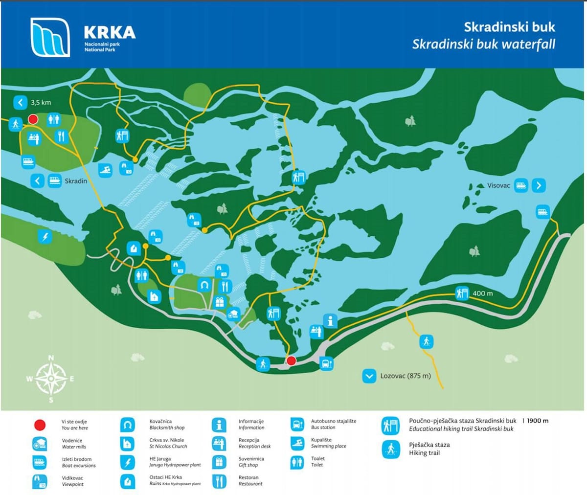 krka rahvuspark, horvaatia kaart