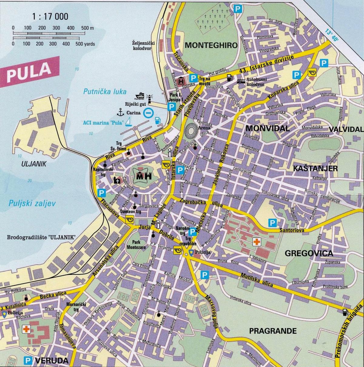 tourist map of pula, horvaatia
